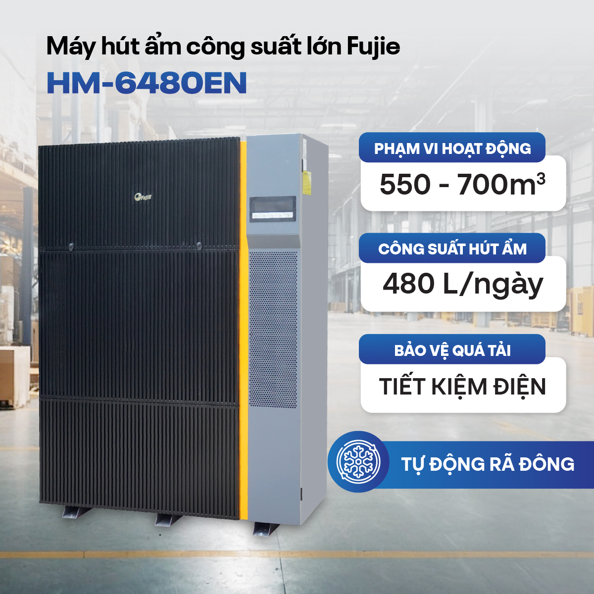 Máy hút ẩm công nghiệp FujiE HM-6480EN 3 pha thế hệ mới