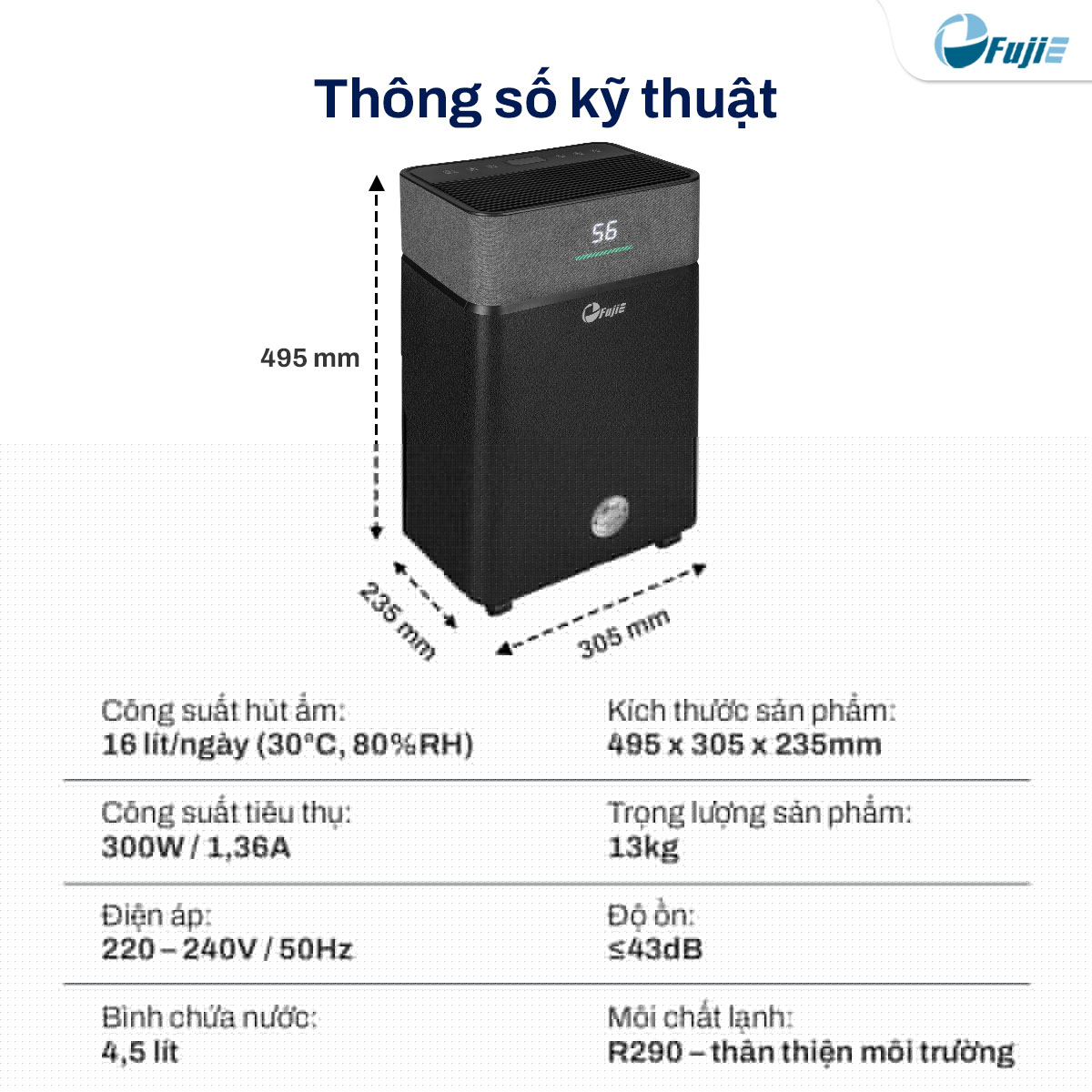 Máy Hút Ẩm Dân Dụng FujiE HM-916ED