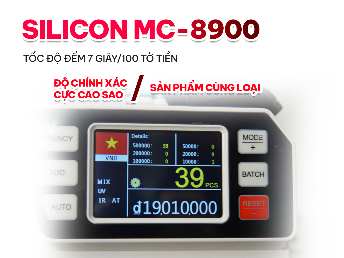 Máy đếm tiền thông minh phát hiện tiền siêu giả Silicon MC-8900
