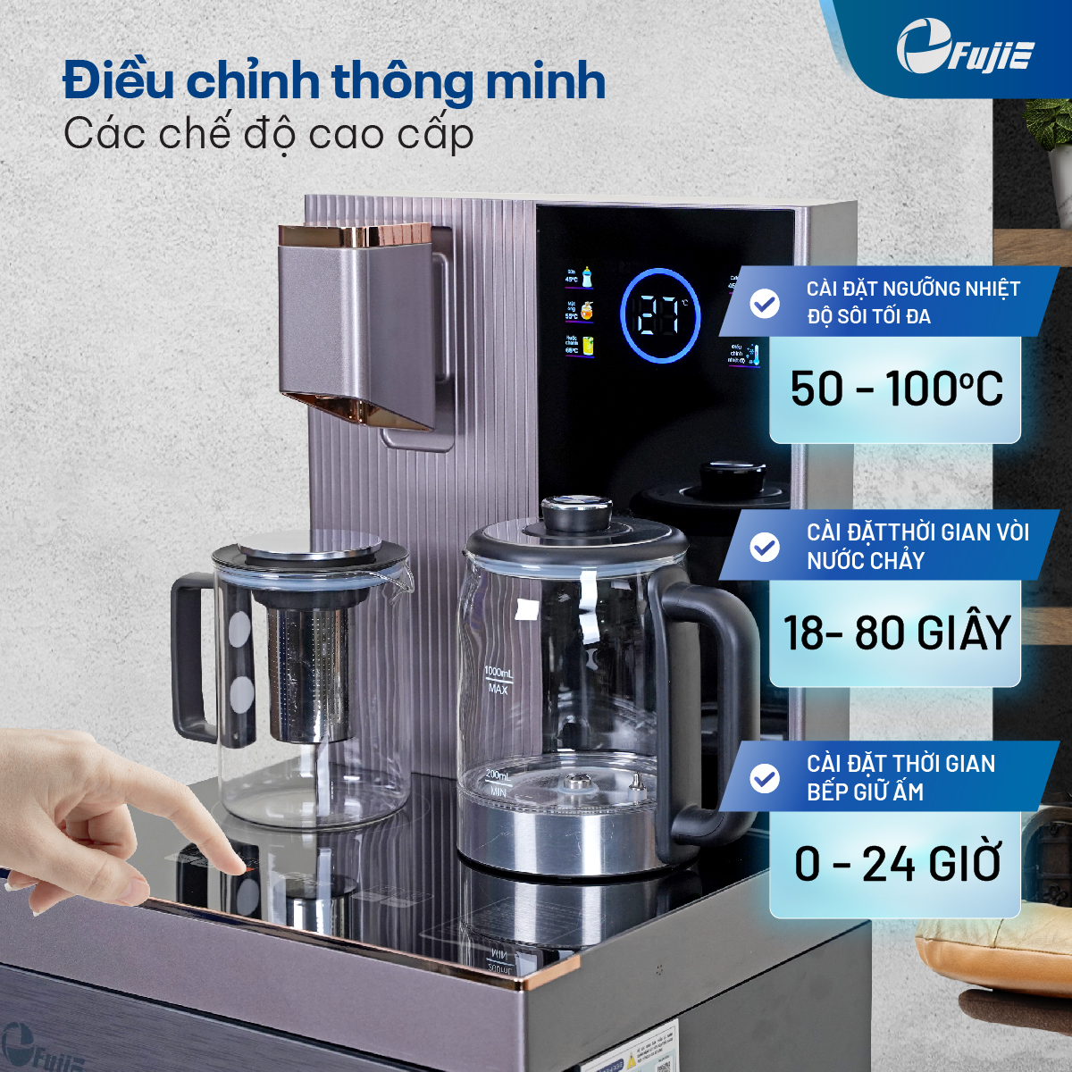 Cây nước nóng lạnh bàn trà cao cấp có ngăn khử khuẩn UV FujiE TB238UV Cây nước nóng lạnh bàn trà cao cấp có ngăn khử khuẩn UV FujiE TB238UV